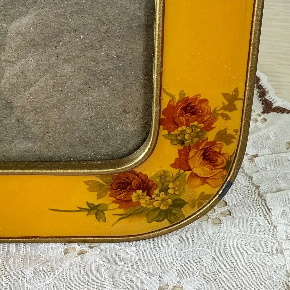 Vintage 70s Floral Enamel Swivel Photo Frame 4.25 x 6 Whimsigoth Retro Romantic